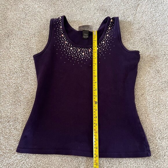 Y2K 90s Christine Alexander Cotton Rhinestone Purple Top - Picture 7 of 8